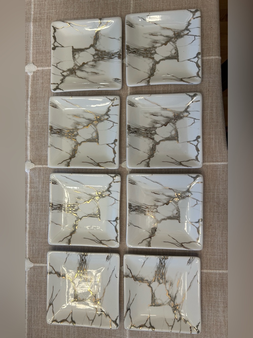Grace's Teaware Grey Gold Marble Square Appetizer Plates, Set Of 8